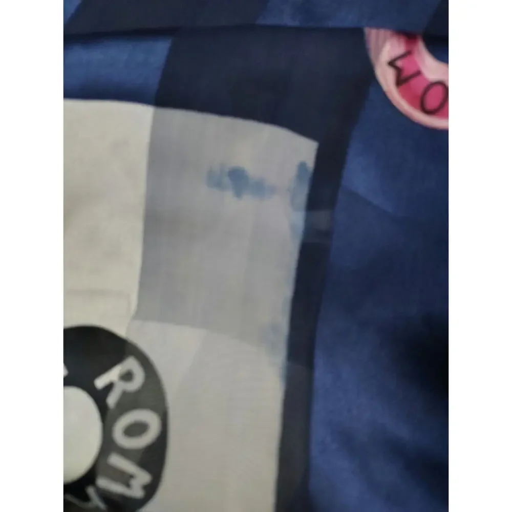 Vintage ROMA Tulip Sheer Scarf Navy Blue Pink Floral Italian Inspired Wrap